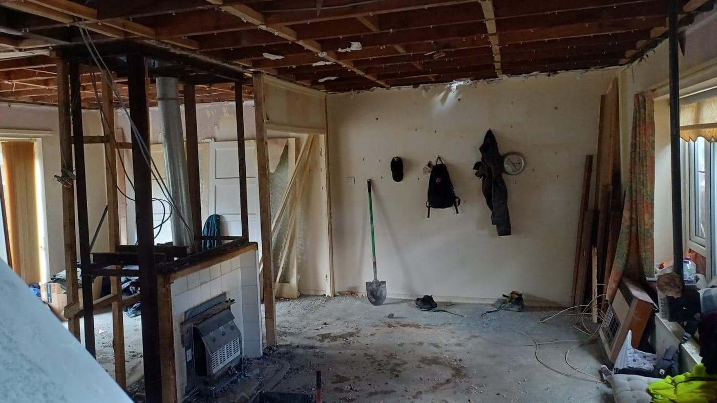 Ground floor opened up with ceilings removed and props installed — rcbGroup project